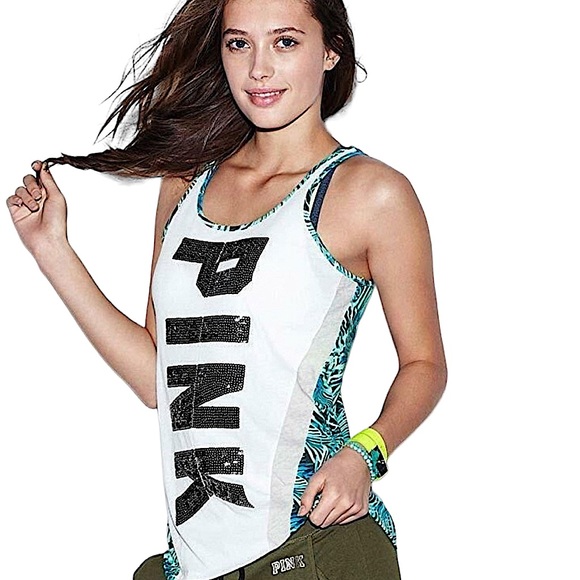 VICTORIA’S SECRET PINK: Tropical Hawaiian Sequin Tank Top - Size XS - Picture 1 of 13